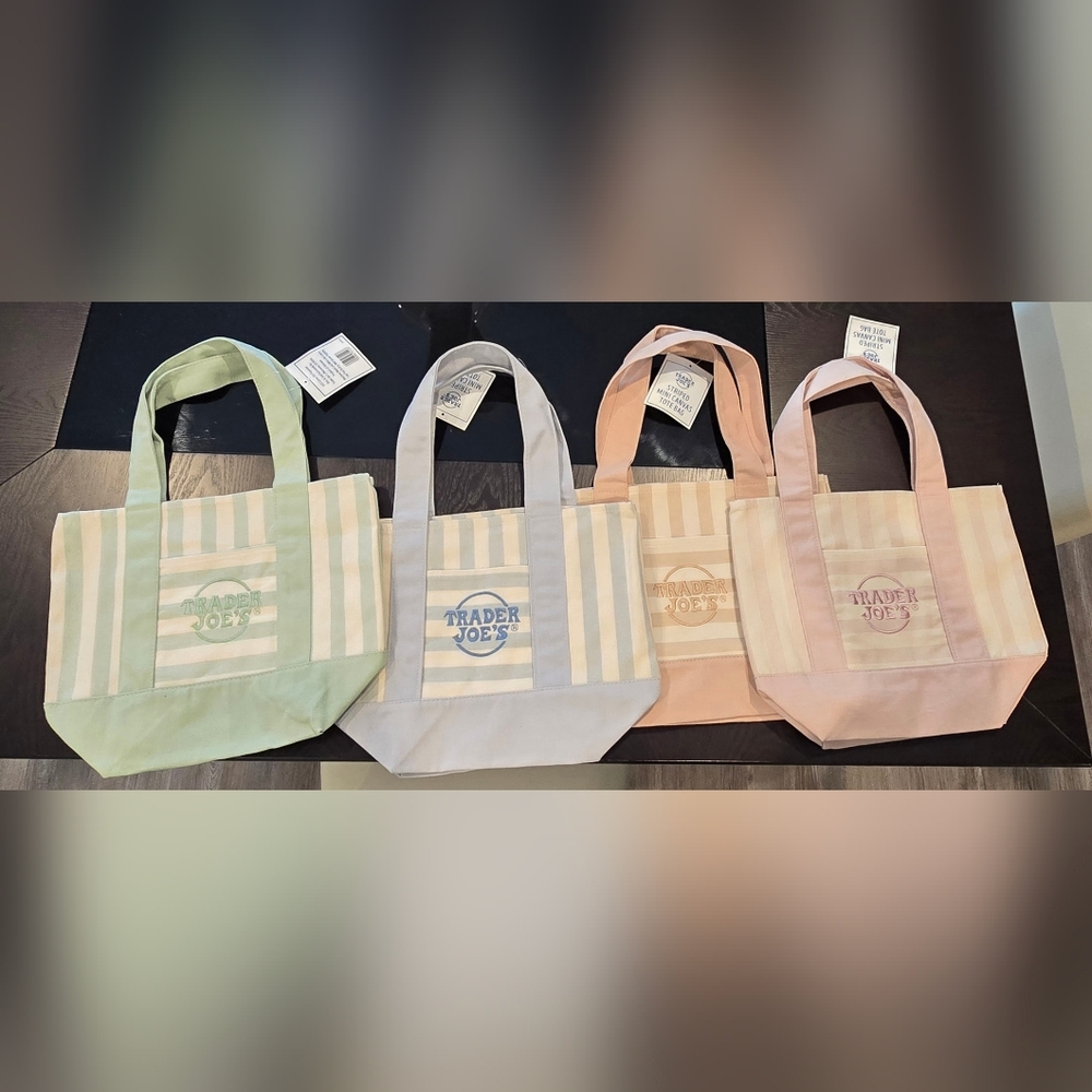 Trader Joe's Pastel Striped Canvas Tote — Pink, Peach, Blue, Green Options